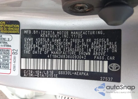 2006 Toyota Avalon Limited из США, поврежденный, VIN 4T1BK36B36U093042